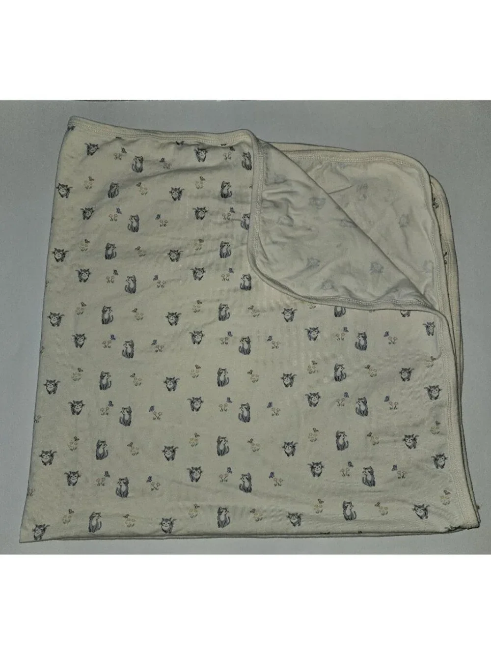 Jamie Kay Organic Cotton Baby Blanket Ivory 37x38 Swaddle Cat Butterfly Flowers